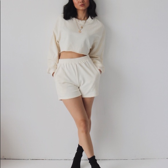 Cream Cropped Crewneck & Shorts Set - Picture 8 of 8